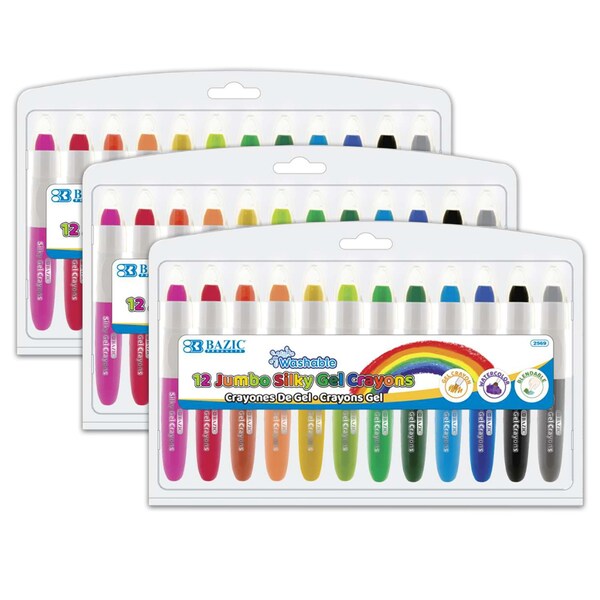 Bazic Products Washable Jumbo Silky Gel Crayons, 12 Colors Per Set, 36PK 2569 - main